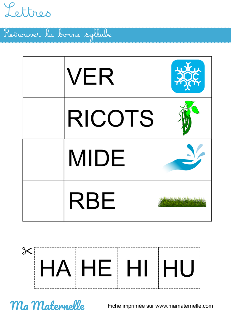 Grande section - Lettres : retrouver les syllabes