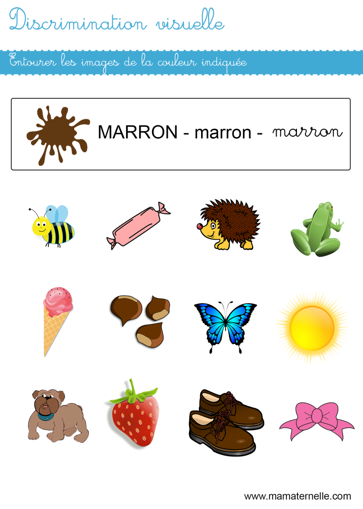 Petite section - Discrimination visuelle : entourer les images de la couleur indiquée