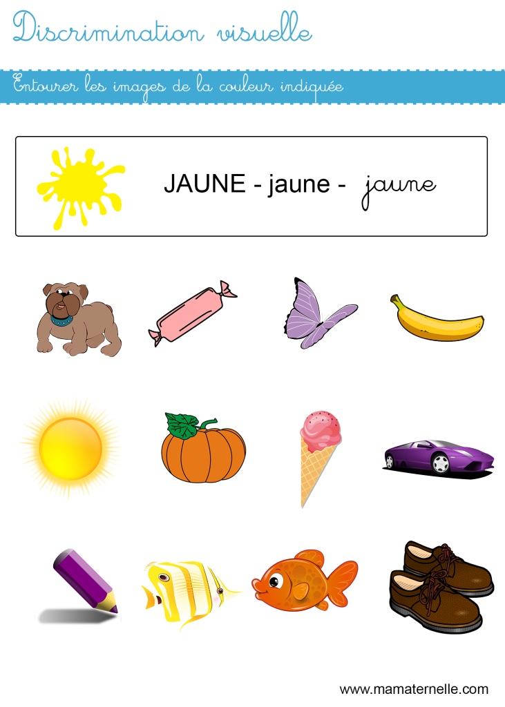 Petite section - Discrimination visuelle : entourer les images de la couleur indiquée