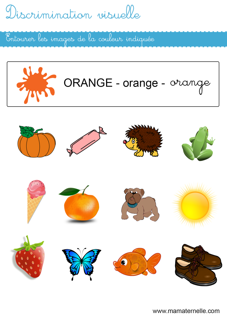 Petite section - Discrimination visuelle : entourer les images de la couleur indiquée
