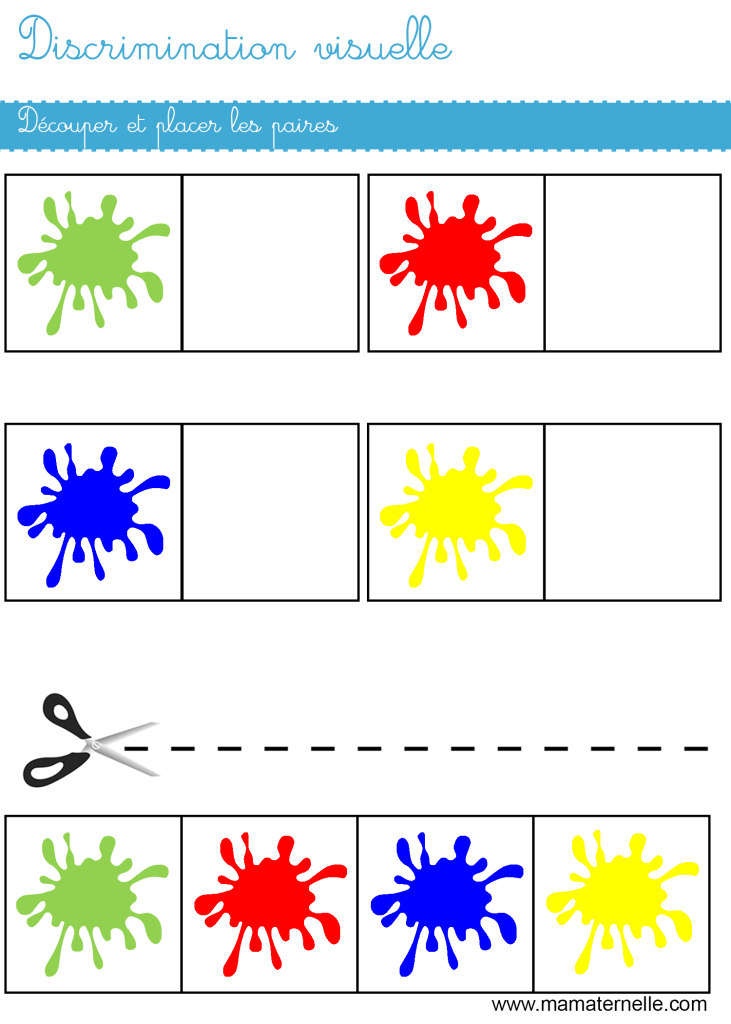 Petite section - Discrimination visuelle : découper et placer les paires