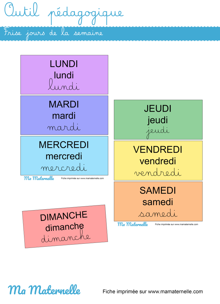 Activités - Outil pédagogique : frise jours de la semaine