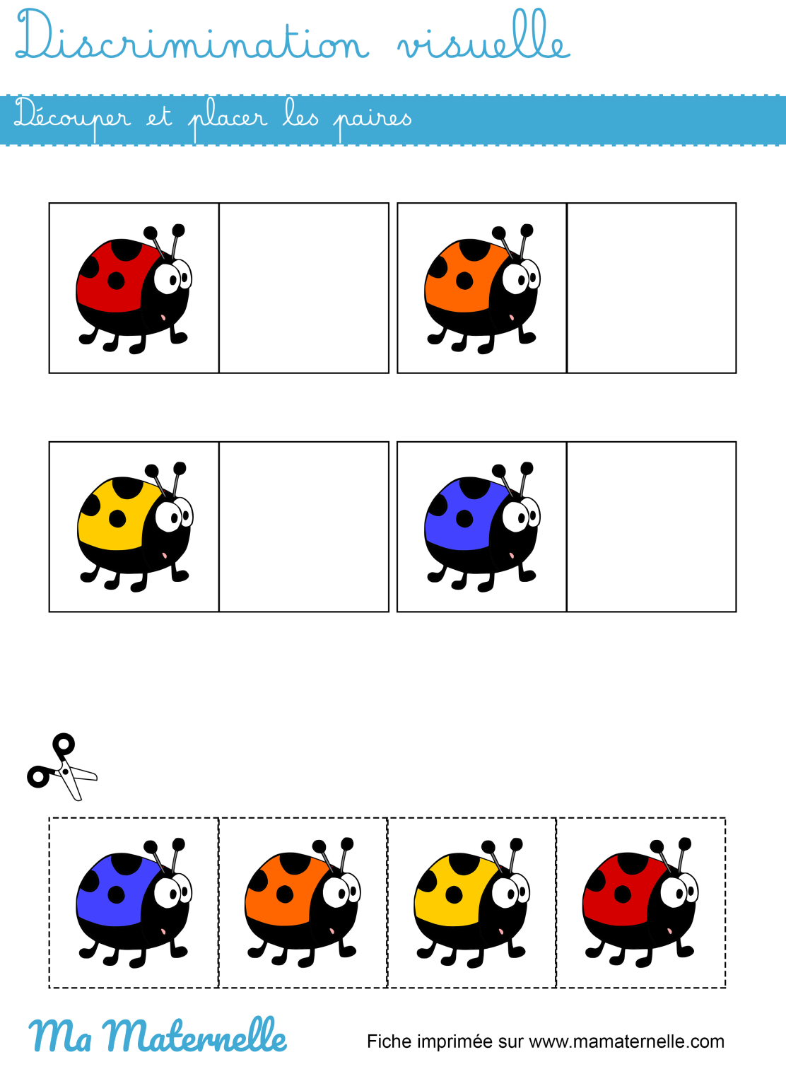 Discrimination visuelle : découper et placer les paires - Ma Maternelle