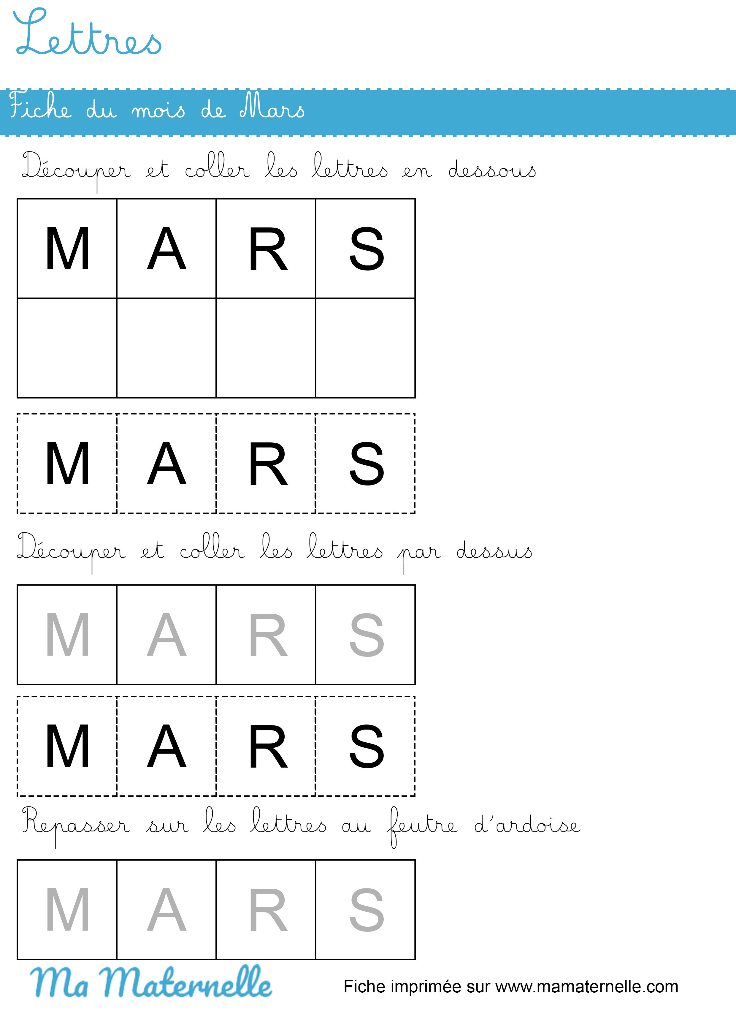 Lettres fiche du mois de mars ma maternelle