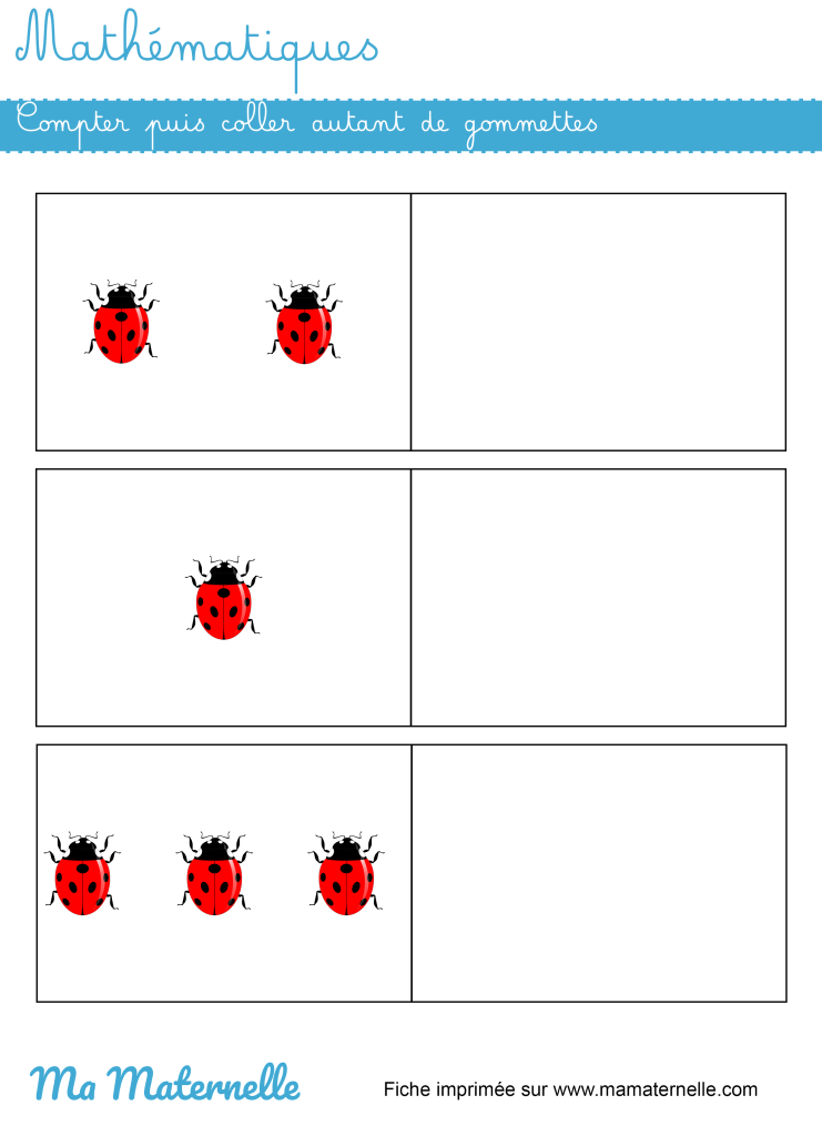 Petite section - Mathématiques : compter puis coller des gommettes