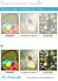Grande section - Mathématiques : colorier le fruit devant le panier