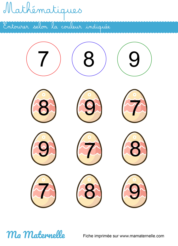 Grande section - Mathématiques : entourer selon la couleur