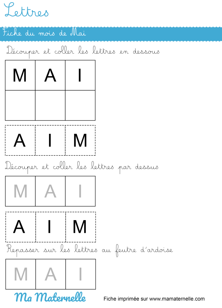 Petite section - Lettres : fiche du mois de mai