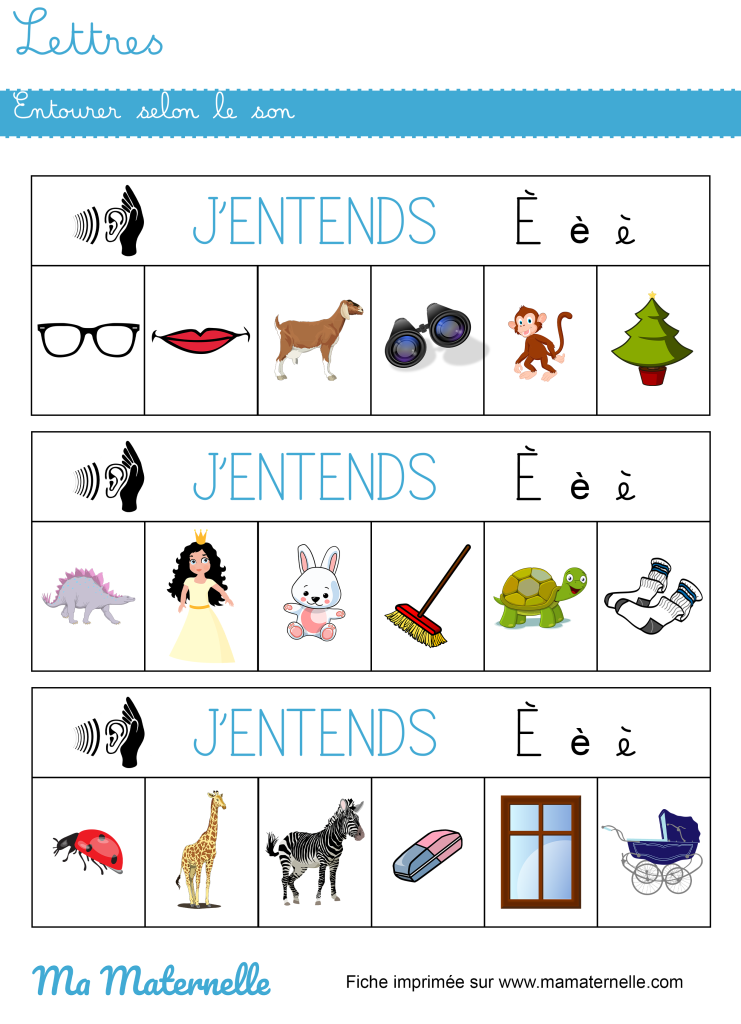 Grande section - Lettres : entourer selon le son