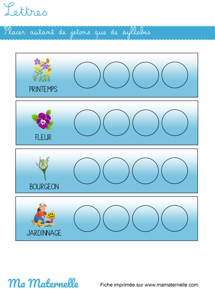 Grande section - Lettres : placer des jetons / syllabes