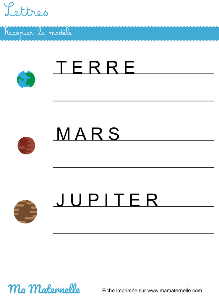 Moyenne section - Lettres : recopier le modèle