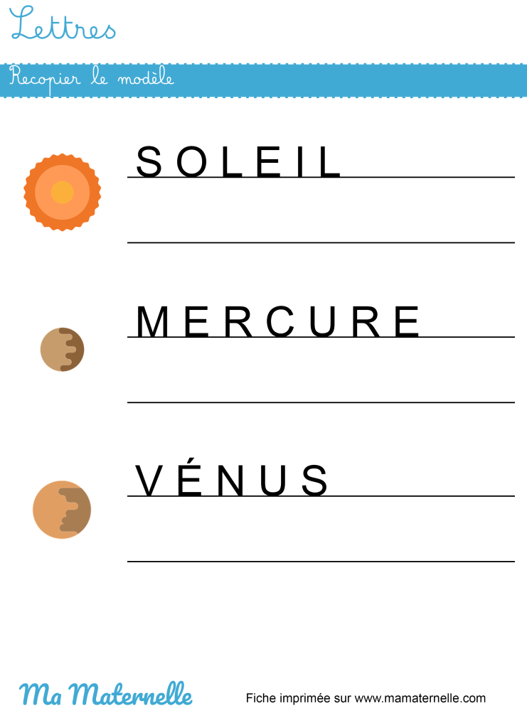 Moyenne section - Lettres : recopier le modèle