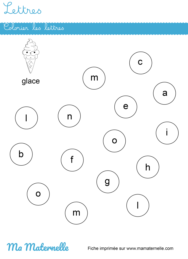 Moyenne section - Lettres : colorier les lettres