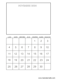 Activités - Calendrier coloriage Novembre 2024
