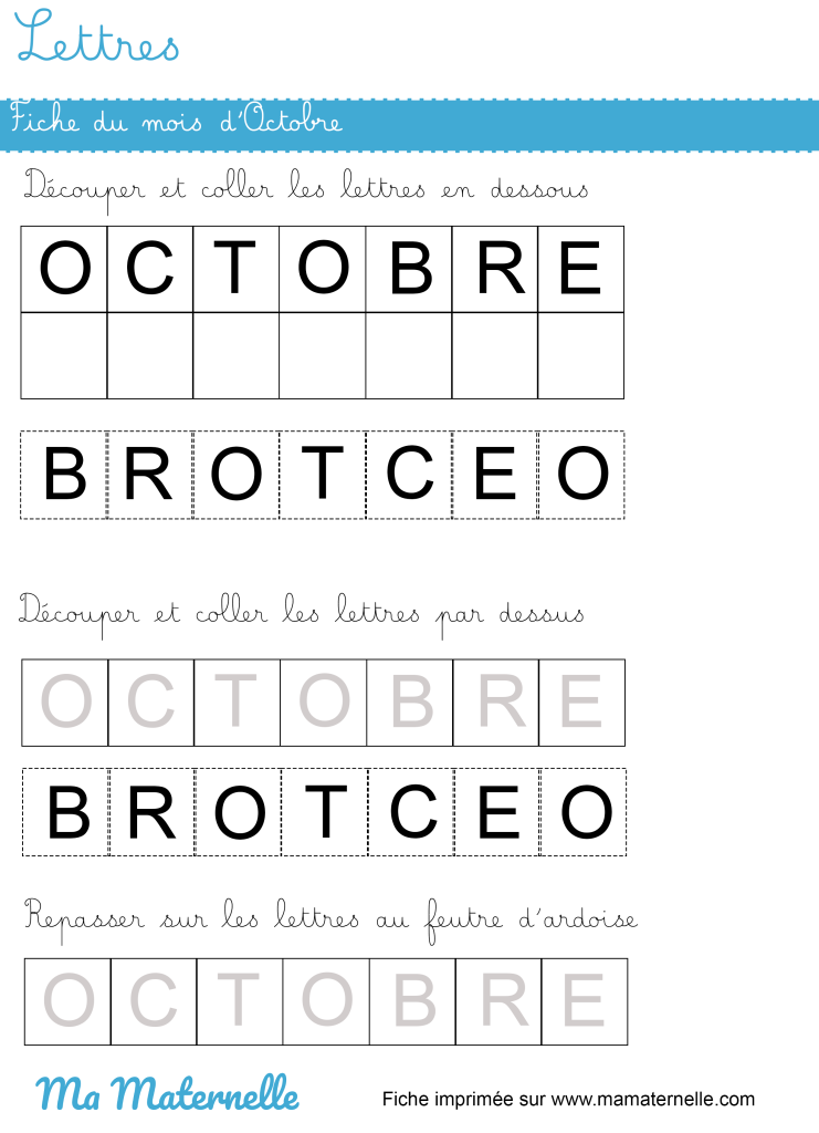 Petite section - Lettres : fiche du mois d’Octobre