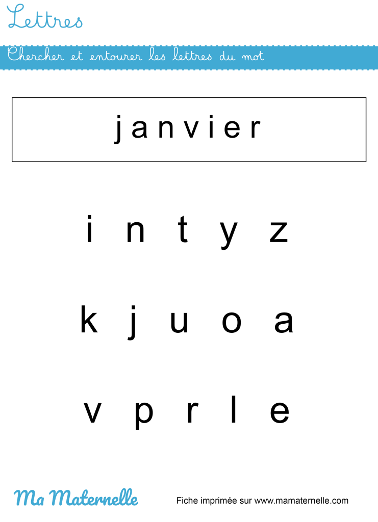 Moyenne section - Lettres : chercher et entourer les lettres des mots
