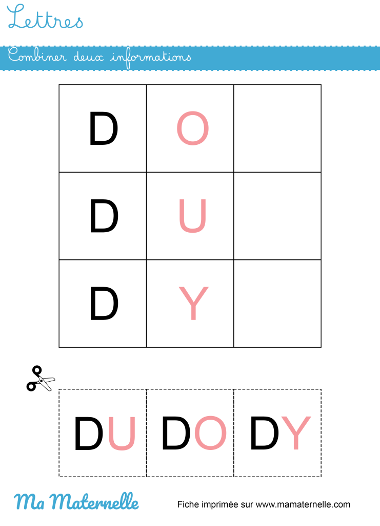 Grande section - Lettres : tableau à double entrées