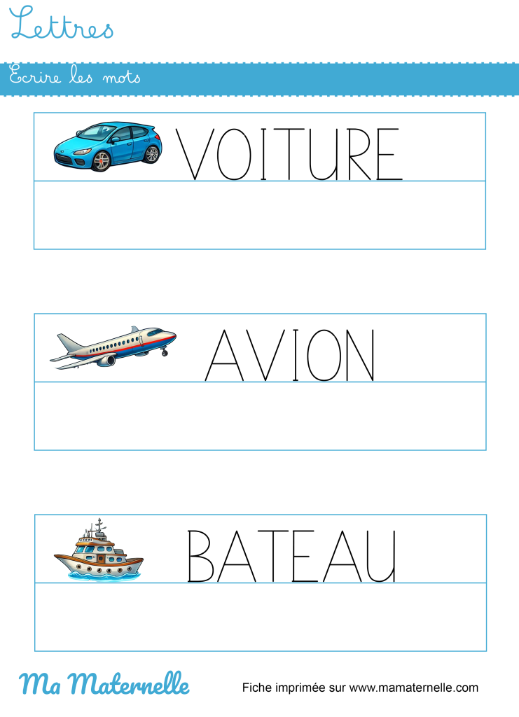 Moyenne section - Lettres : écrire les mots