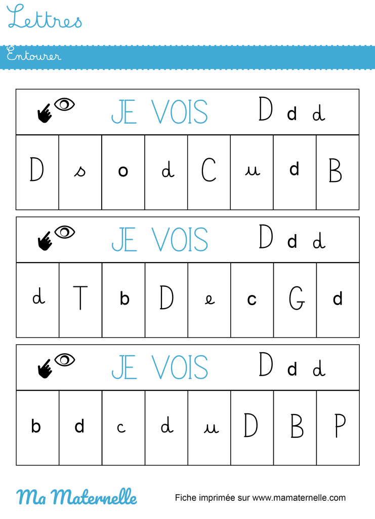 Grande section - Lettres : entourer les lettres vues