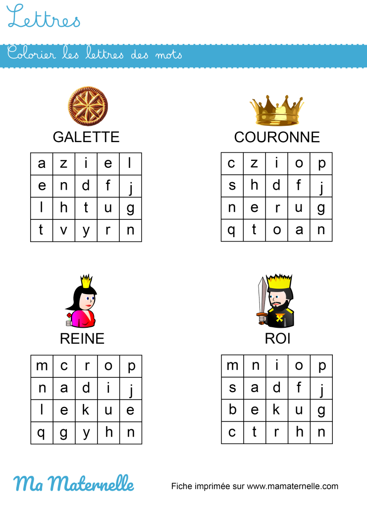 Grande section - Lettres : colorier les lettres des mots