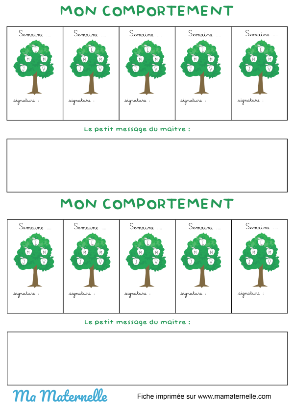 Fiche : mon comportement - Ma Maternelle