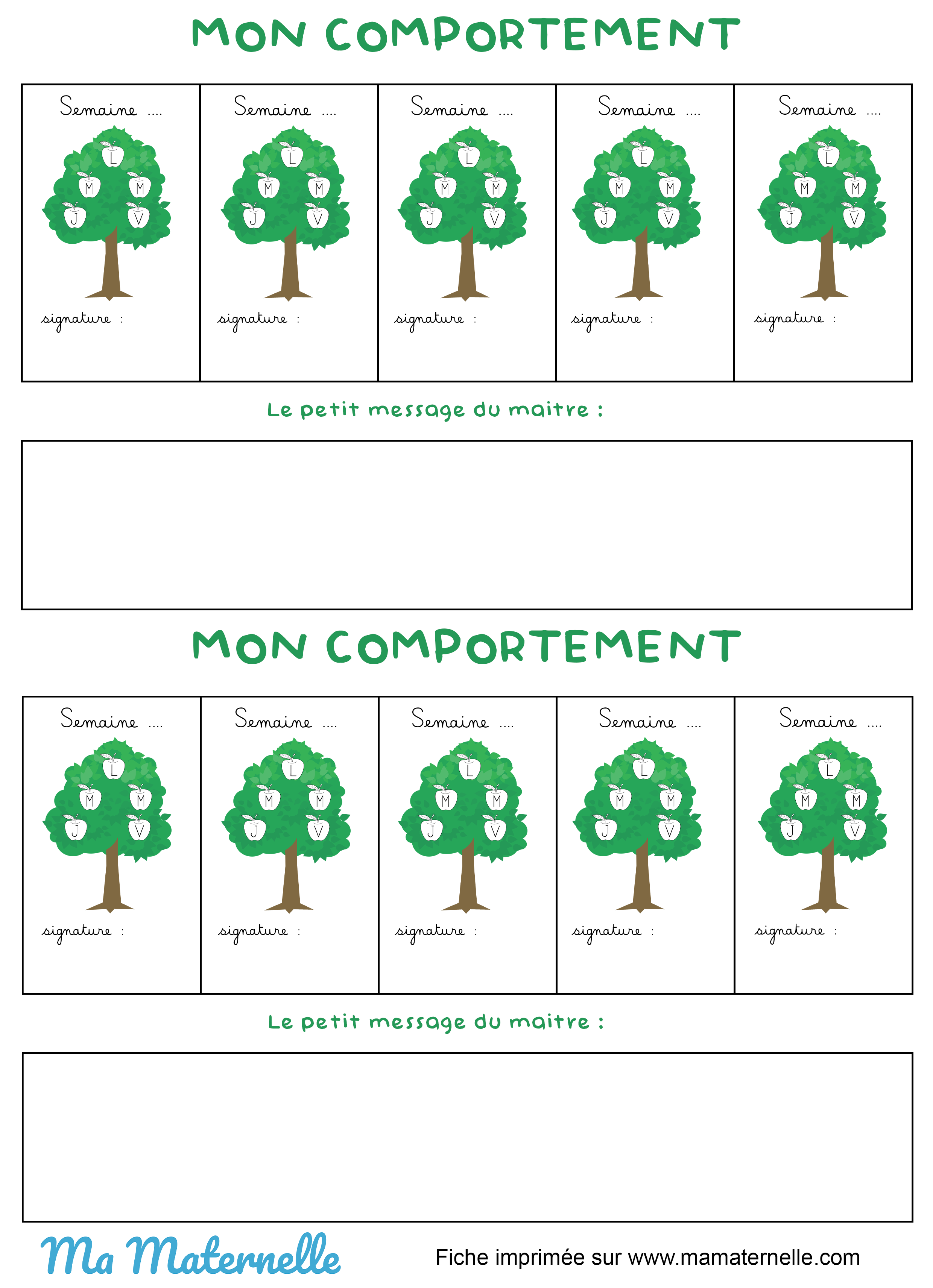 Fiche Mon Comportement Ma Maternelle