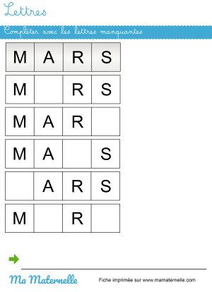 Lettres : compléter avec les lettres manquantes - Ma Maternelle
