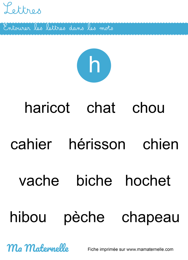 Moyenne section - Lettres : entourer les lettres dans les mots