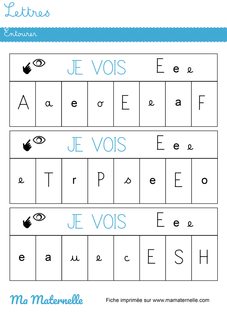 Grande section - Lettres : entourer les lettres vues