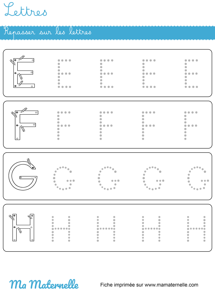 Moyenne section - Lettres : repasser sur les lettres