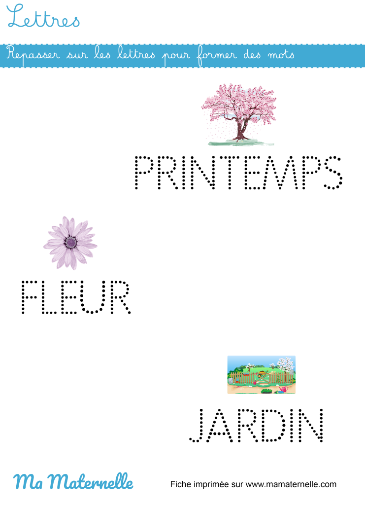 Moyenne section - Lettres : repasser sur les lettres