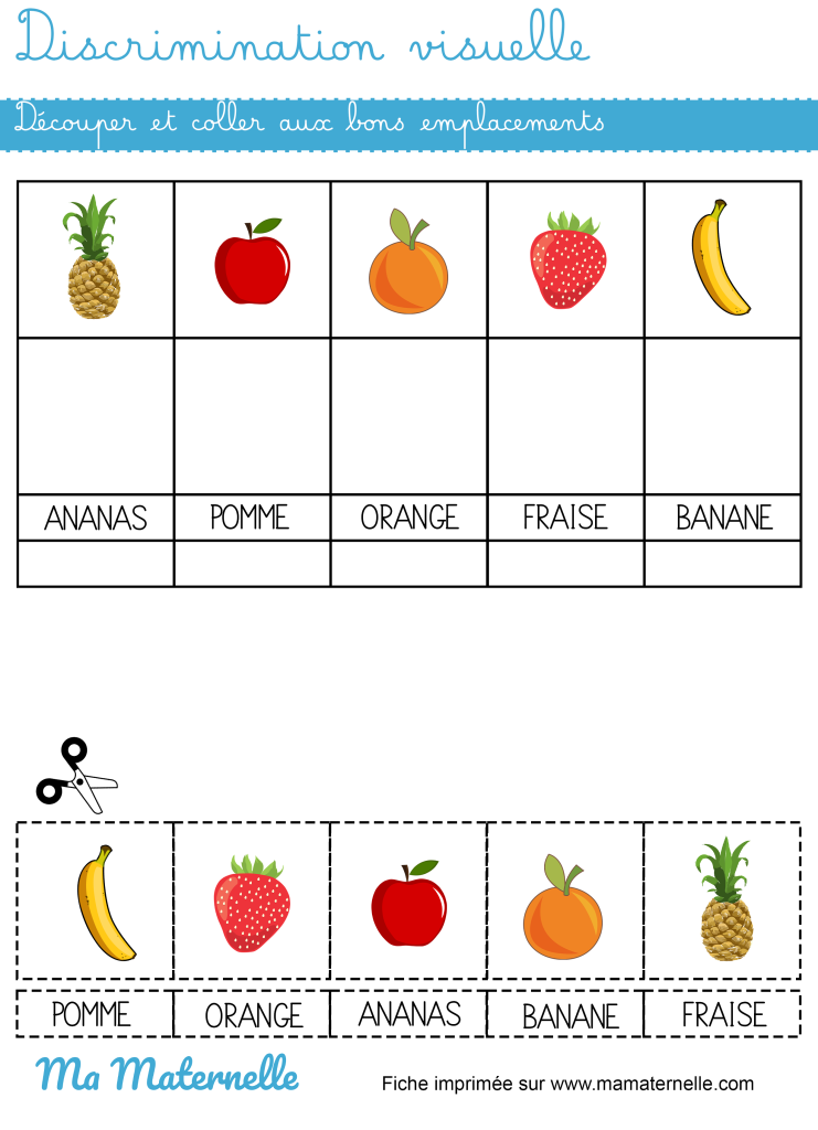 Grande section - Discrimination visuelle : découper et coller aux bons emplacements