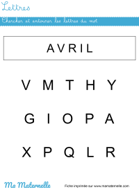 Petite section - Lettres : entourer les lettres du mot