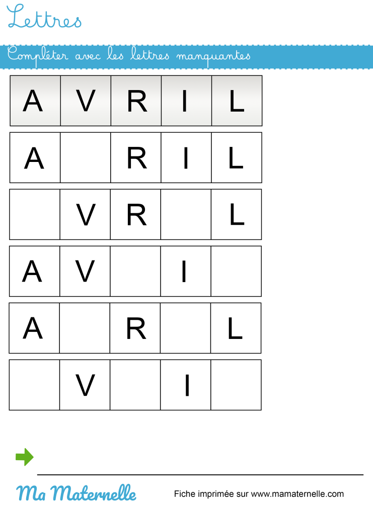 Grande section - Lettres : compléter avec les lettres manquantes