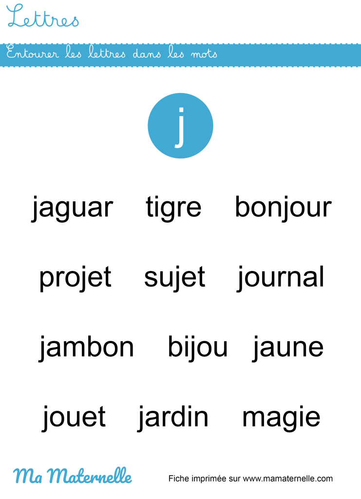 Moyenne section - Lettres : entourer les lettres dans les mots