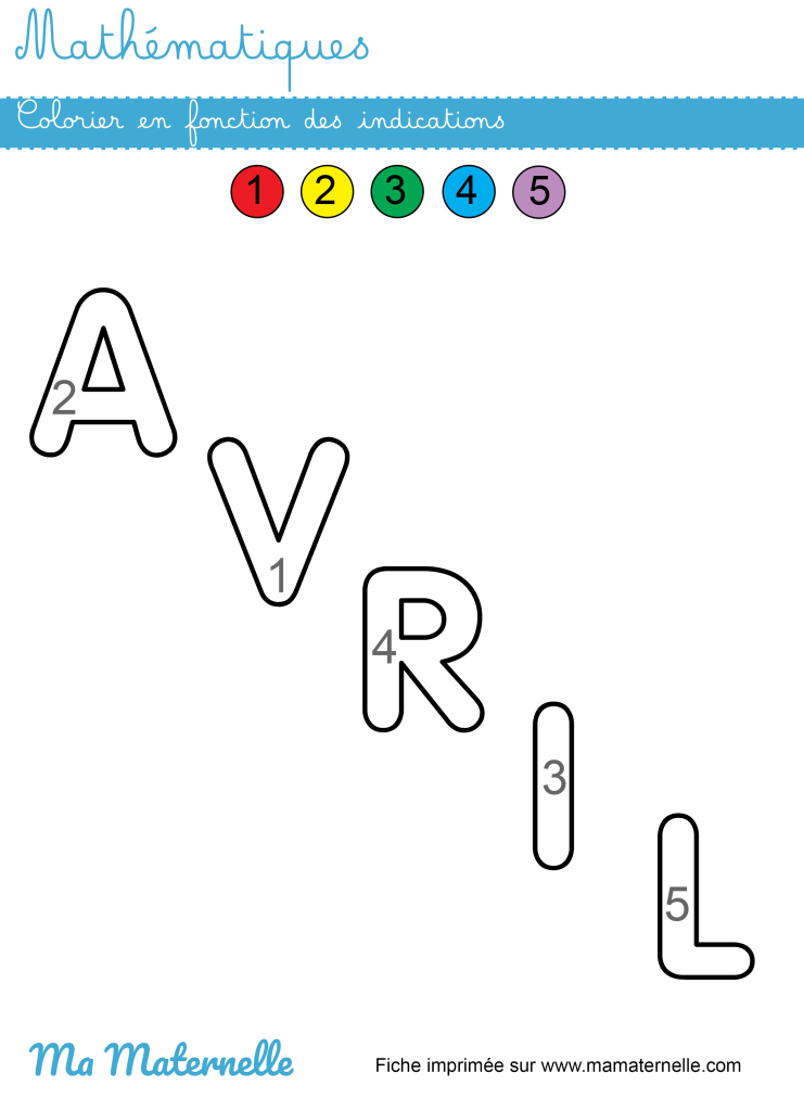 Moyenne section - Mathématiques : colorier en fonction des indications