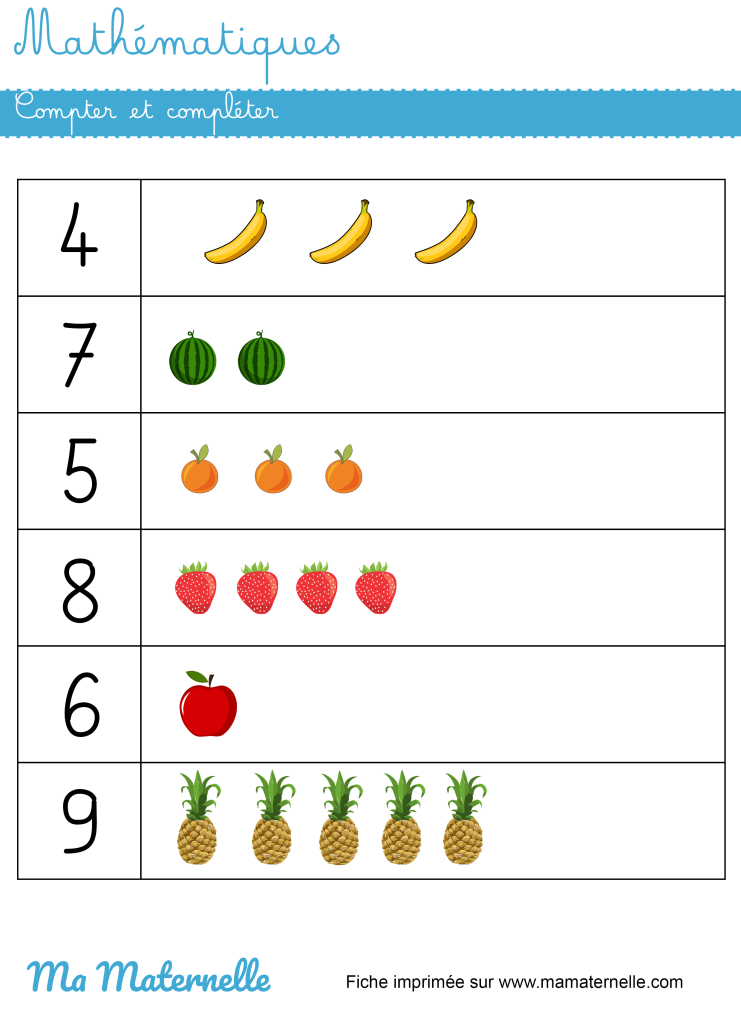Grande section - Mathématiques : compter et compléter