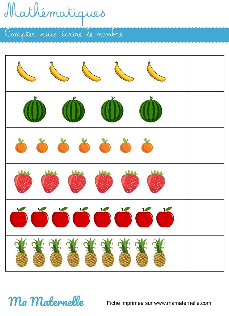 Grande section - Mathématiques : compter puis écrire le nombre