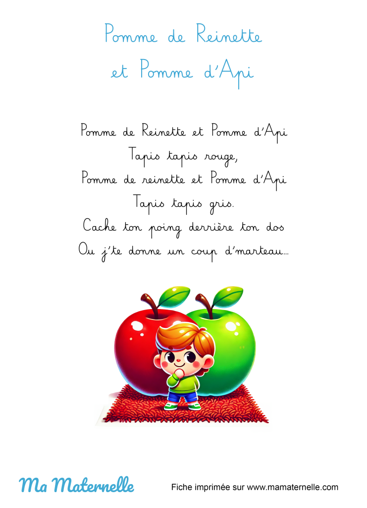 Activités - Chanson : Pomme de Reinette et Pomme d’Api