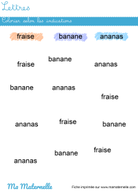 Moyenne section - Lettres : coller les mots dans le tableau