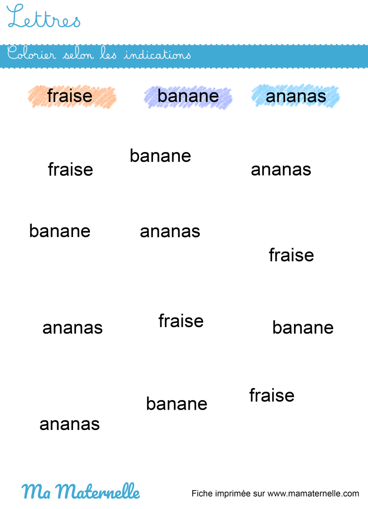 Grande section - Lettres : colorier selon les indications