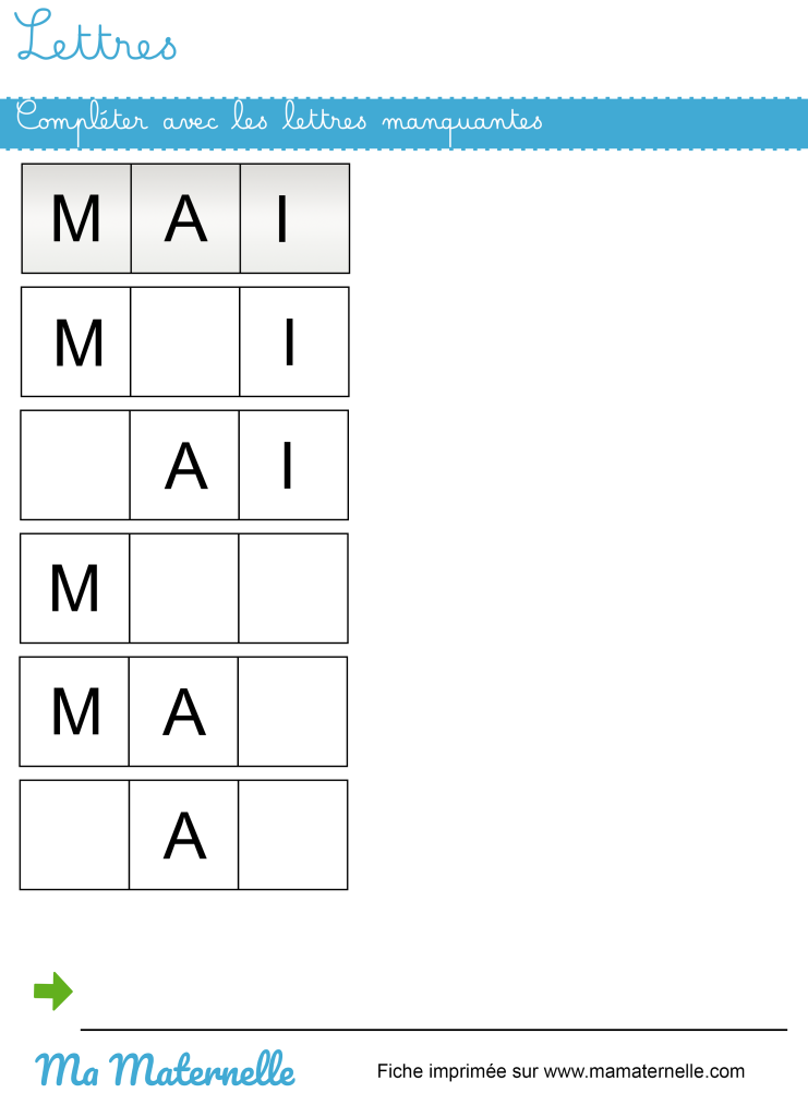 Grande section - Lettres : compléter avec les lettres manquantes