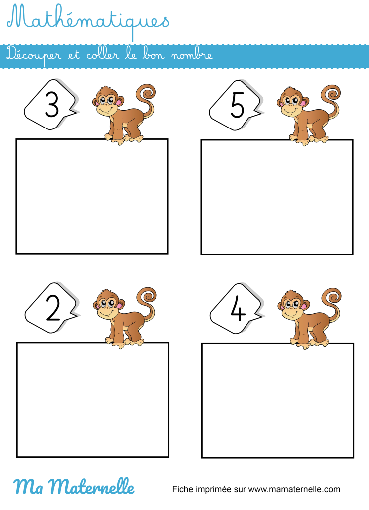 Moyenne section - Mathématiques : découper et coller le bon nombre