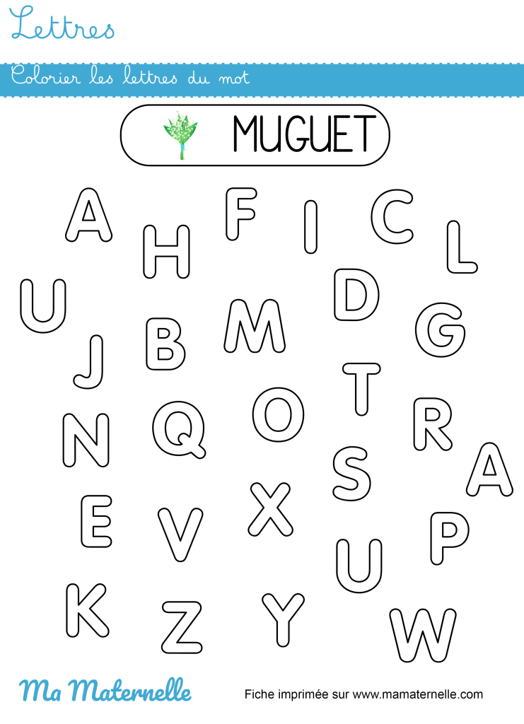 Moyenne section - Lettres : colorier les lettres du mot
