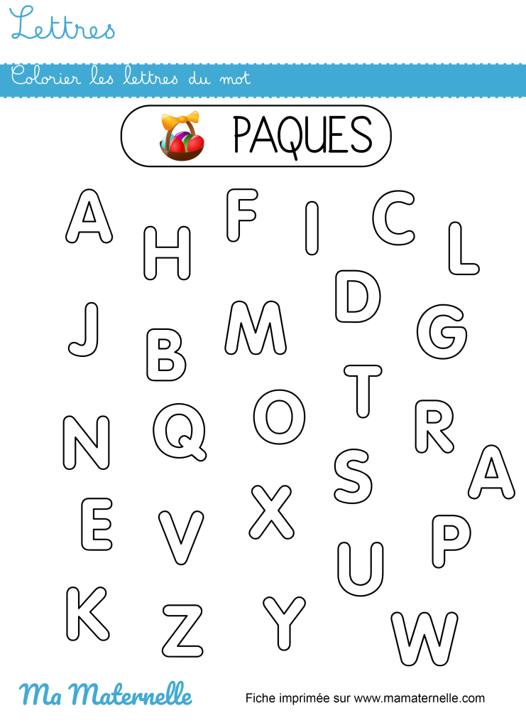 Moyenne section - Lettres : colorier les lettres du mot