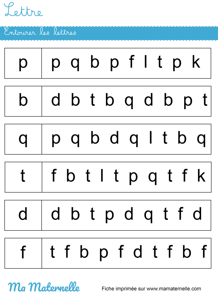 Moyenne section - Lettres : entourer les lettres
