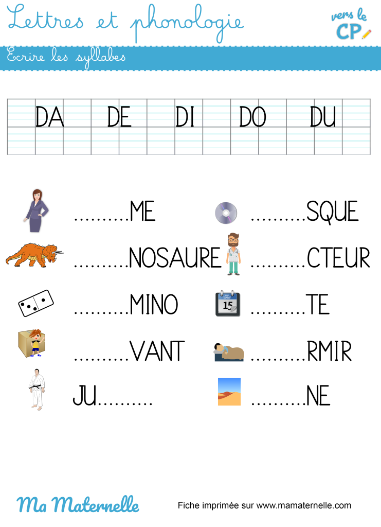 Vers le CP - Lettres et phonologie : écrire les syllabes