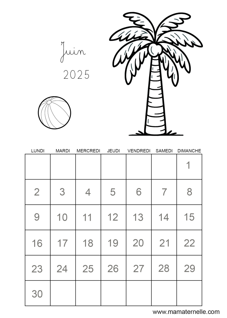 Activités - Calendrier coloriage Juin 2025
