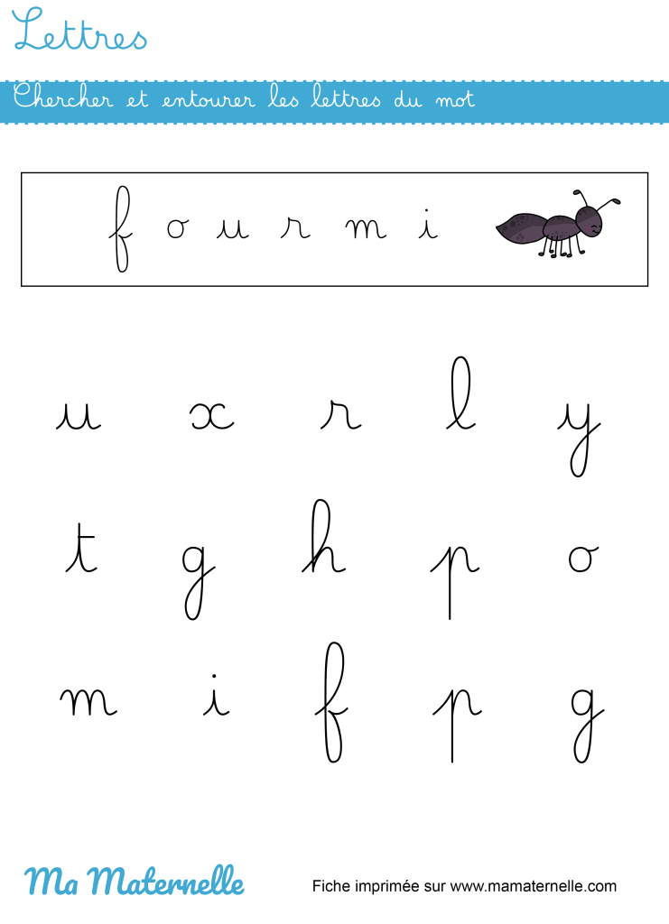 Grande section - Lettres : chercher et entourer les lettres