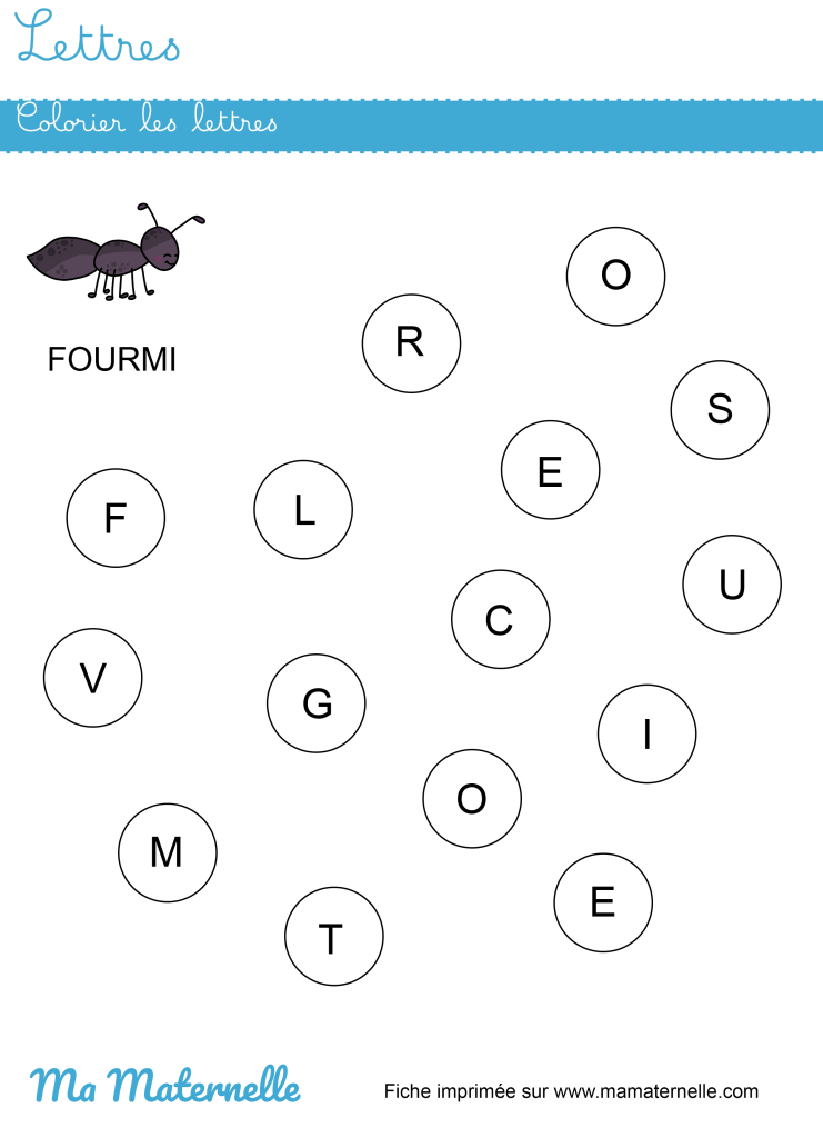 Petite section - Lettres : colorier les lettres